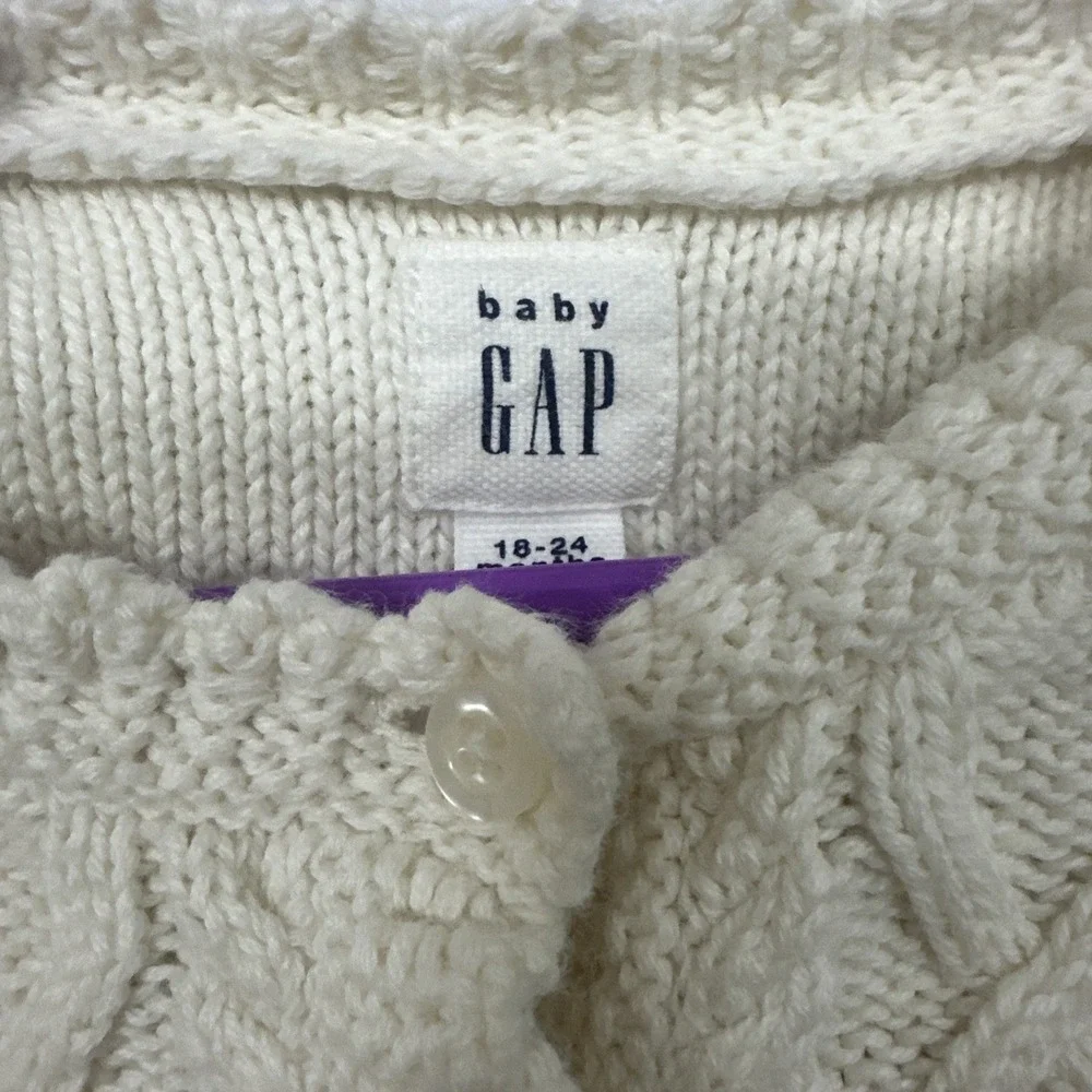 Baby Gap 18-24 Months Cable Knit Floral Embroidery Cardigan Ivory Frost Cotton